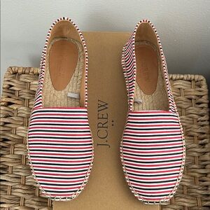 J. Crew NWT Red White Navy Striped Espadrille Slip-Ons